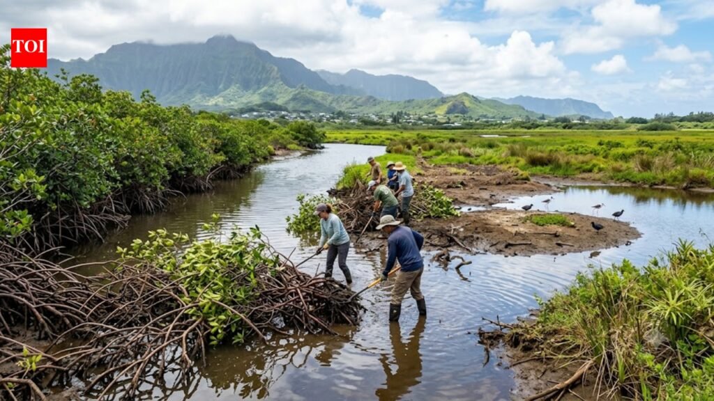 More than 100 years ago, red mangroves were introduced to Hawaii; now crews are trying to eradicate them from nearly 2 miles of waterways to restore wetlands and protect endangered birds