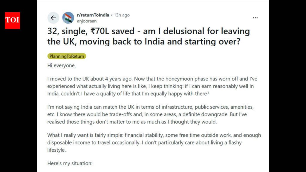 ‘Honeymoon phase’ over: NRI with Rs 70 lakh savings wants to quit UK life and return to India |