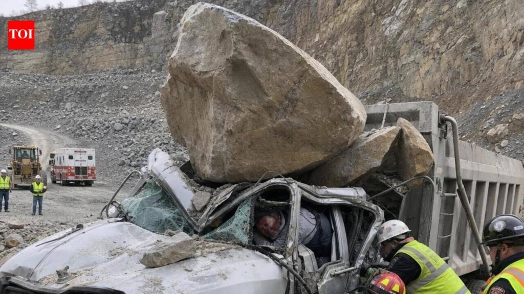 Truck driver seriously injured after boulders crash onto vehicle at quarry | Thiruvananthapuram News