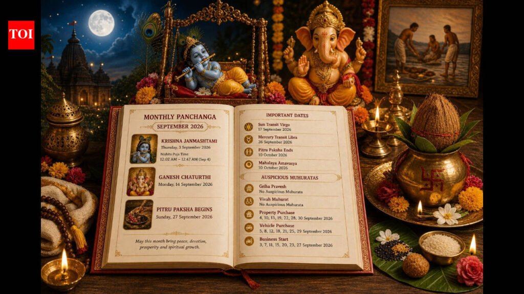 Monthly Panchanga for September 2026: Janmashtami, Ganesh Chaturthi, Pitru Paksha, Major Transits, Auspicious Muhuratas complete guide