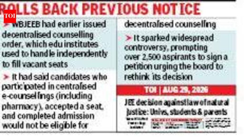 WBJEEB Rolls Back Decentralised Counselling Rule, Allows All Rank-Holders to Participate in Admissions | Kolkata News