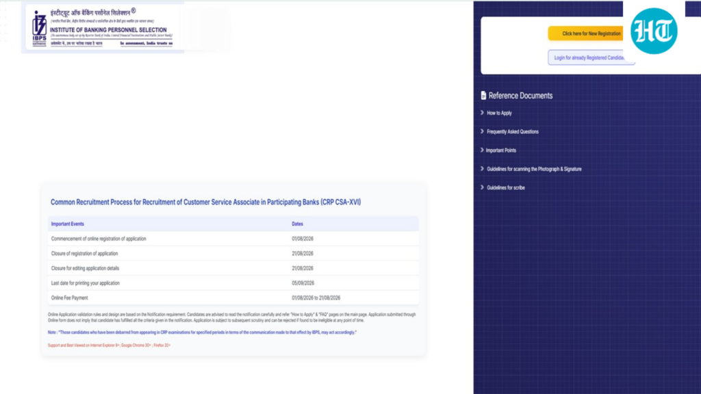 IBPS Clerk Recruitment 2026: Apply for 11403 CSA posts at ibps.in, direct link to register here