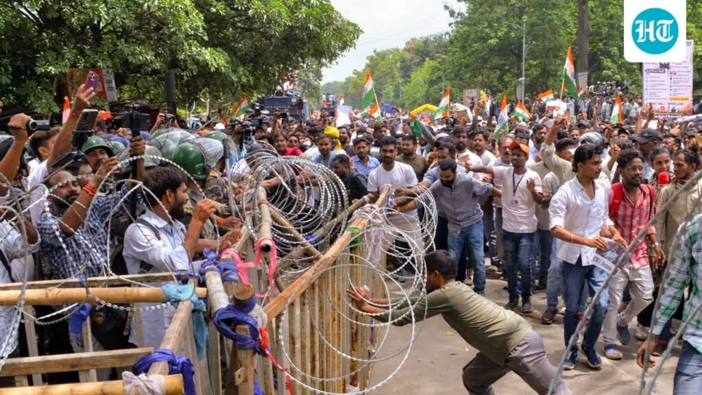 Successful candidates enter Jharkhand secretariat campus protesting exam cancellations