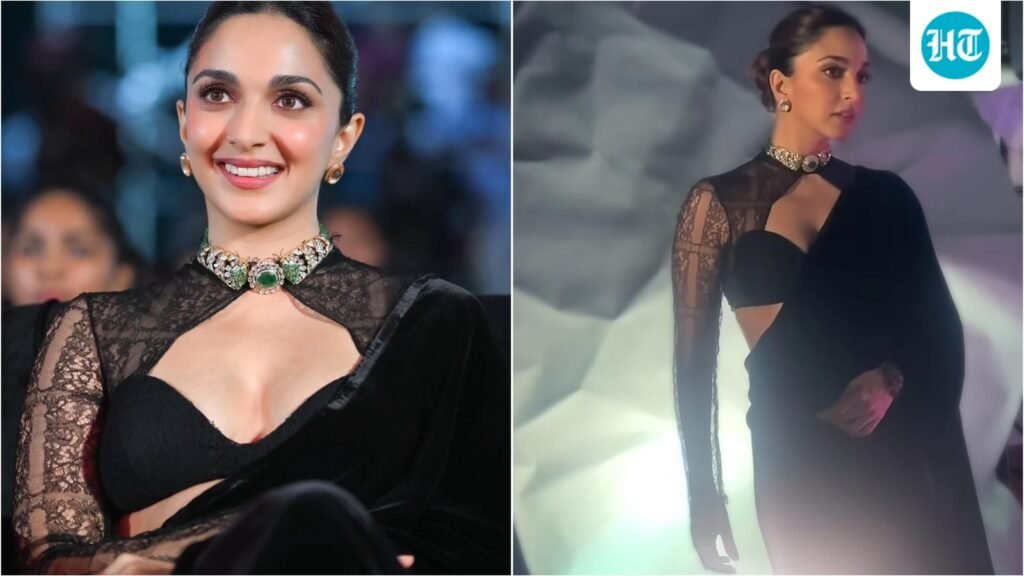 Kiara Advani elevates classic black saree with stylish cut-out blouse and emerald jewellery at Toxic event in Hyderabad