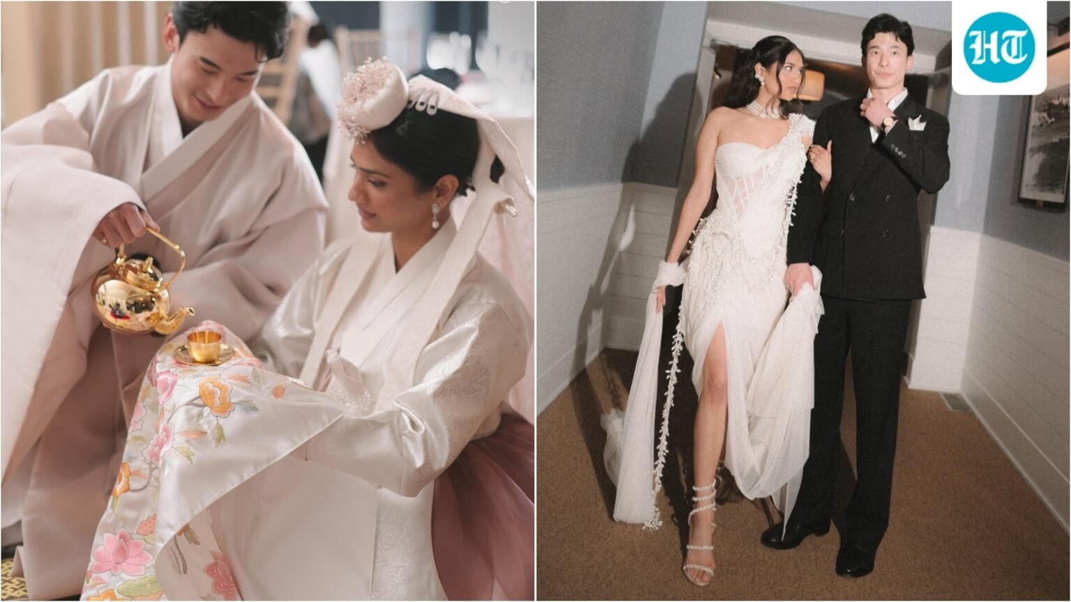 Bride wears thousands of ‘mogra flowers’ with her Gaurav Gupta gown, honours her grandmother at Indian-Korean wedding