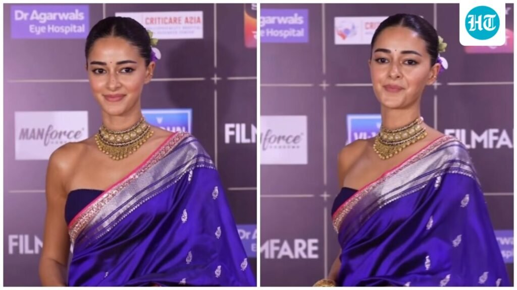 Ananya Panday brings back the tube blouse with regal Banarasi saree and traditional gold jewellery for awards night