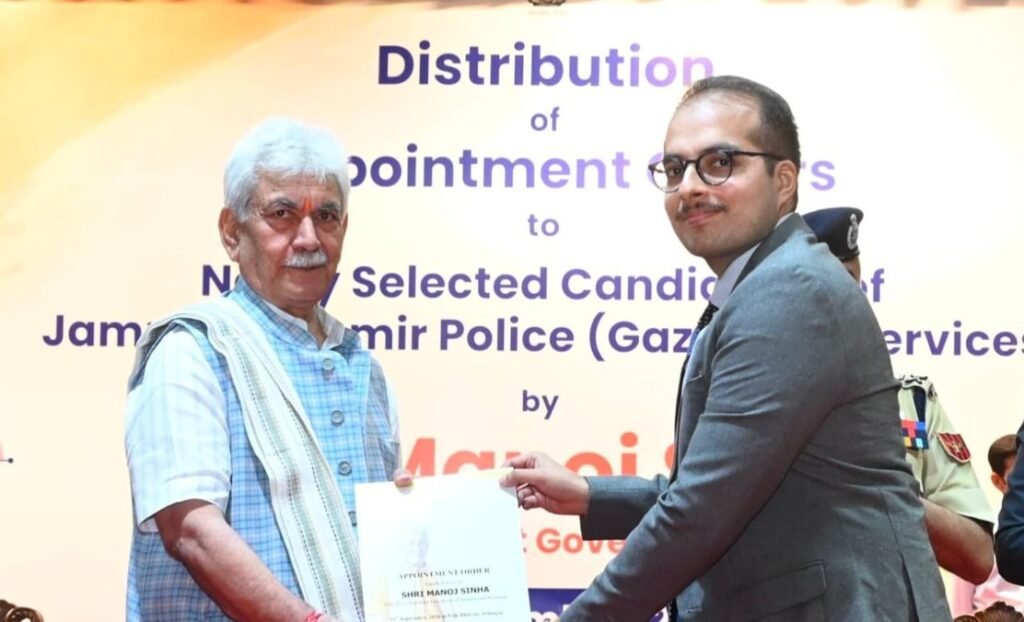 LG Sinha hands over appointment letters to 29 young JKPS Officers