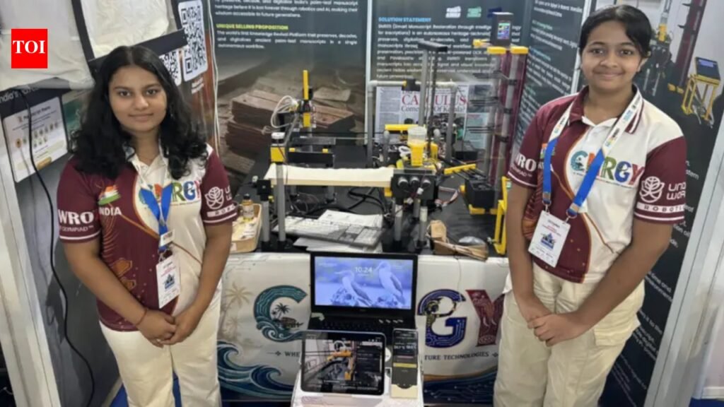 Two 14-year-old Kerala girls built a robot that cleans and digitises ancient palm-leaf manuscripts; after winning gold in India, they are heading to Puerto Rico