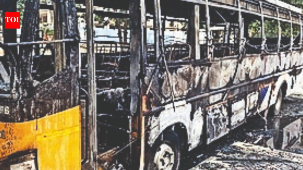 Parents demand accountability over pvt school bus catching fire in Tellapur | Hyderabad News