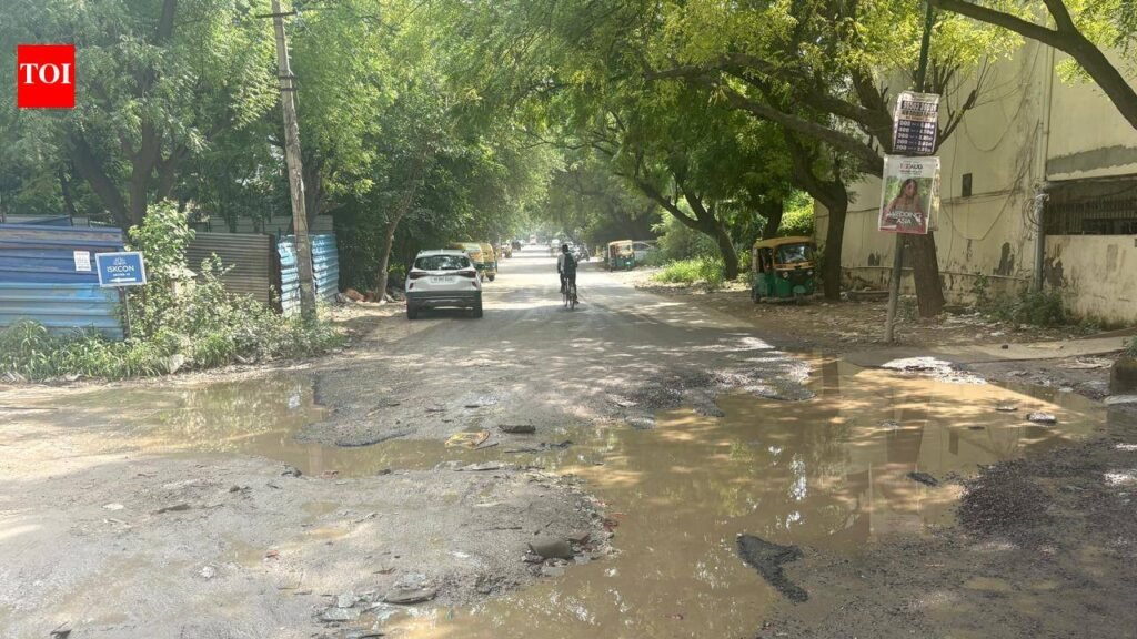 No drainage system, commute on pothole-ridden access road a regular ordeal | Gurgaon News