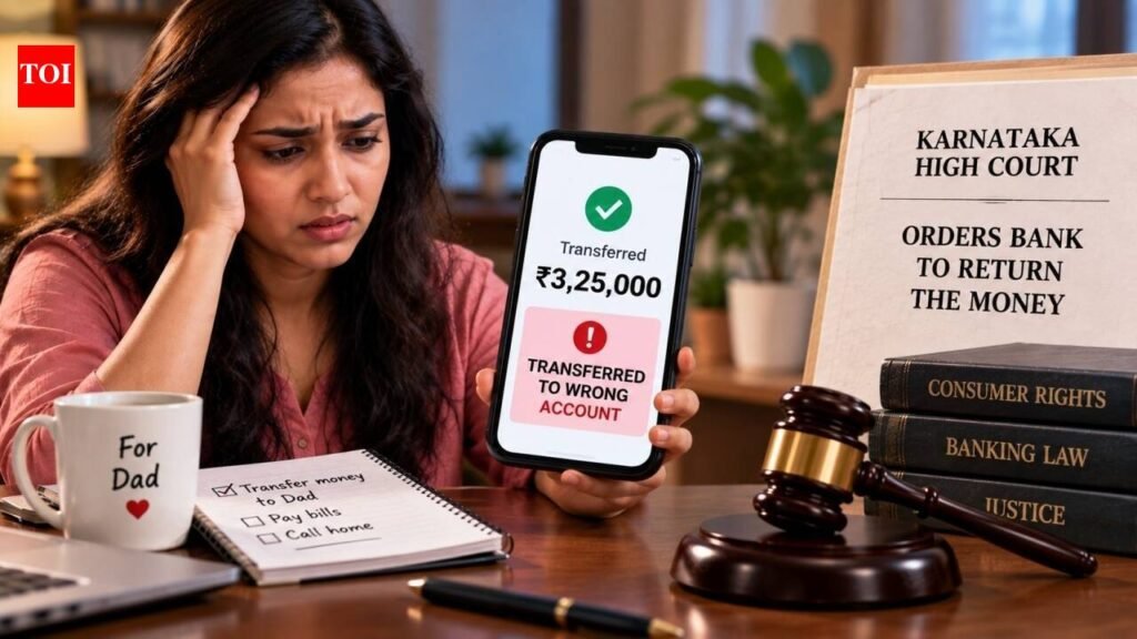 She transferred Rs 3.25 lakh to her father, but last 4 account digits were wrong; money went to another account, Karnataka High Court orders bank to return it