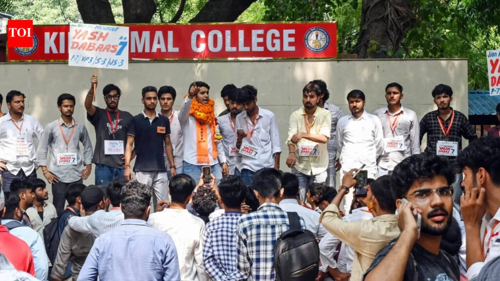 ABVP sweeps key DU colleges, wins all posts at SRCC, Aditi Mahavidyalaya and Bharti as DUSU central panel voting ends | Delhi News