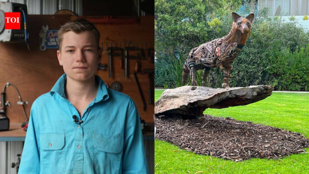 A 14-year-old Australian turns discarded tools into animal sculptures and has sold a scrap-metal wolf for $8,000; he is now the youngest artist in a major open-studio event