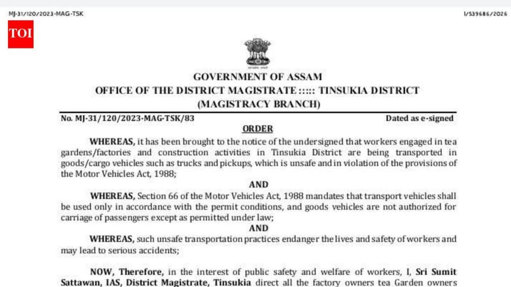 Tinsukia bans transport of workers in goods vehicles | Guwahati News