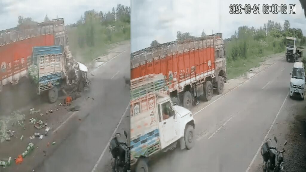 Kanpur Truck Accident: Video: 2 drivers killed as speeding container truck, pickup collide head-on in Kanpur | Kanpur News