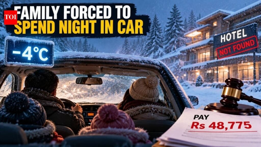 Advocate, his wife, son & daughter booked a Gulmarg hotel but on reaching discovered it did not exist, family forced to spend night in car at -4 degrees; travel portal ordered to pay Rs 48,775