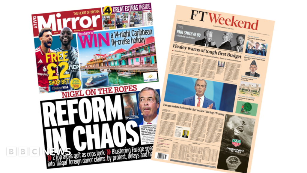 Newspaper headlines: ‘Nigel on the ropes’ and ‘Tough first budget’ says Healey
