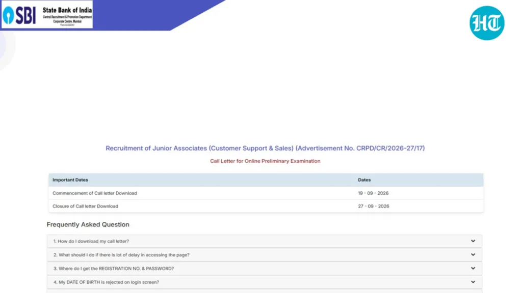 SBI Clerk Prelims Admit Card 2026 released at sbi.co.in, direct link to download here