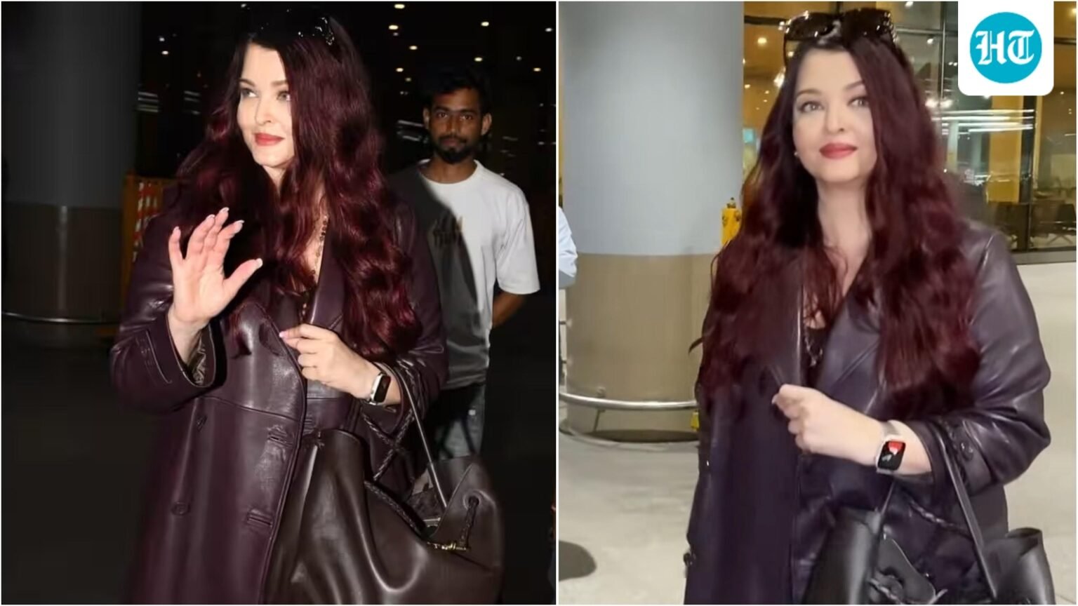 Aishwarya Rai’s airport look after Paris Fashion Week is all about quiet glamour in plum leather trench and flared jeans