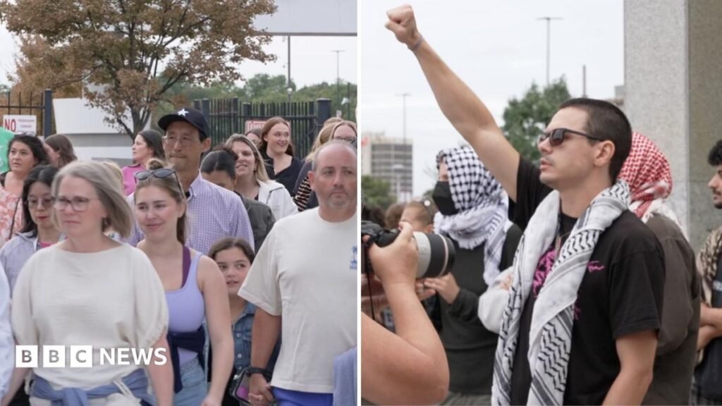 Watch: Concertgoers and pro-Palestinian activists arrive at Ed Sheeran concert