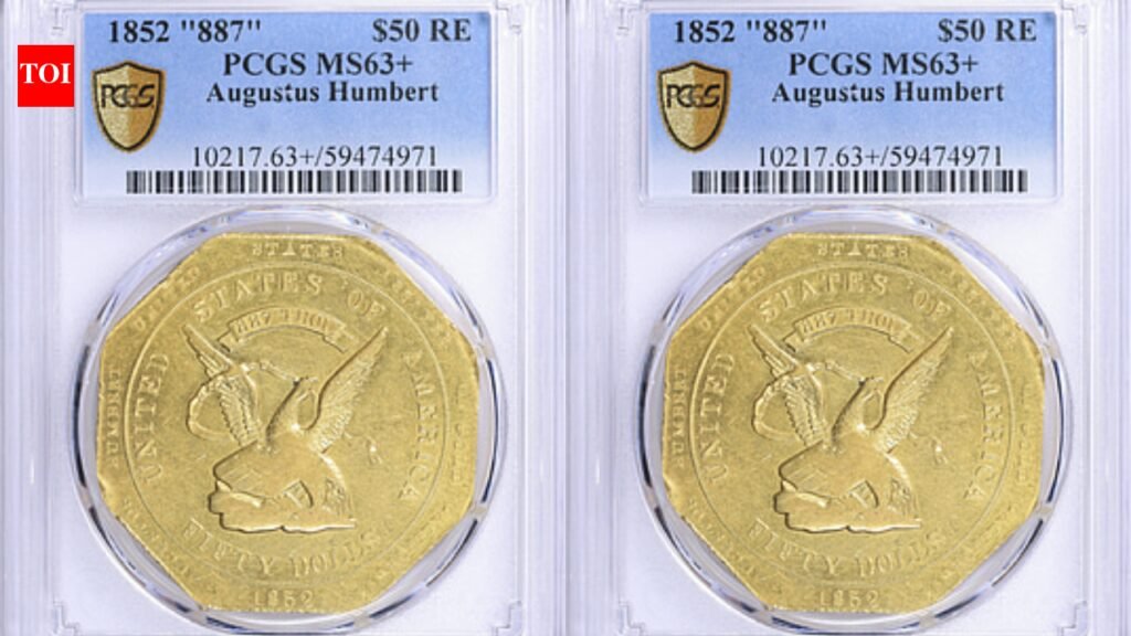 An 1852 California Gold $50 coin from the Gold Rush era sold for $367,875 on September 6; the rare piece was one of eight territorial coins in a collection that drew 475 bids from collectors