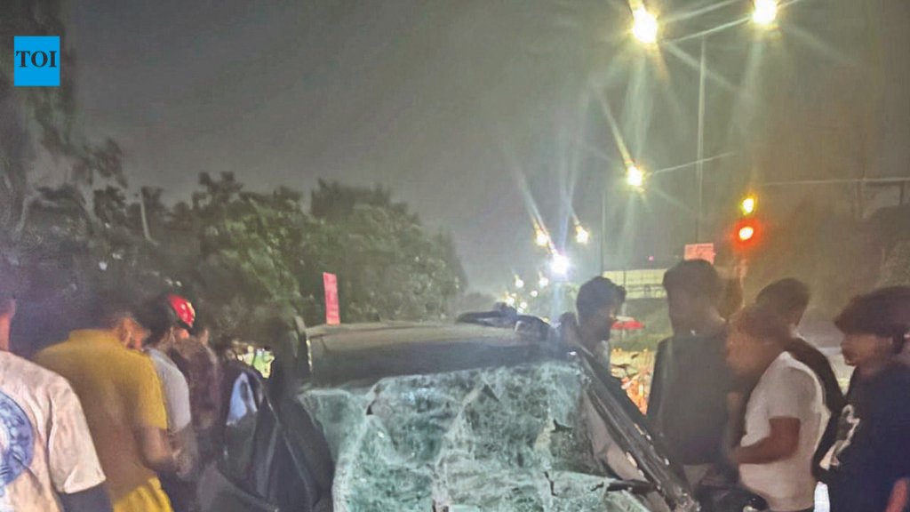 Car rams into truck loaded with scrap in Noida, vehicles catch fire | Noida News