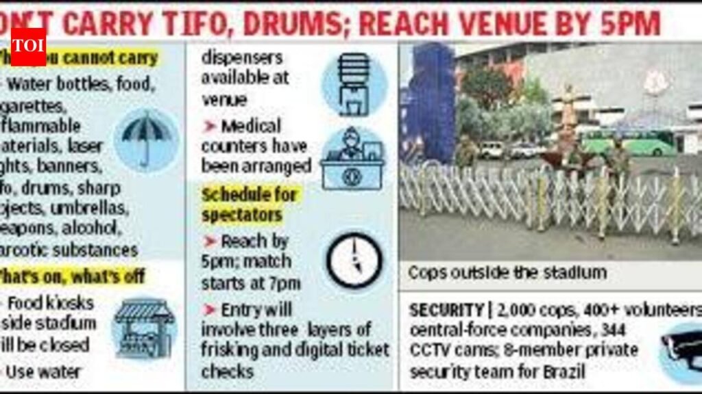 2k cops, 400 civic volunteers, no food kiosk at stadium for Brazil match | Kolkata News