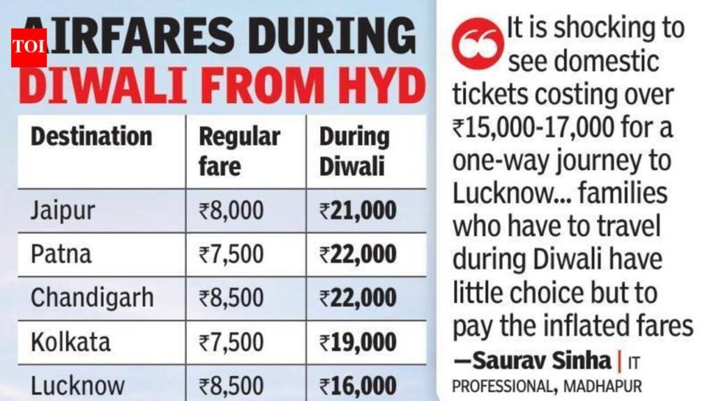 Airfares take off: This Diwali, flying home from Hyderabad costs more than abroad | Hyderabad News