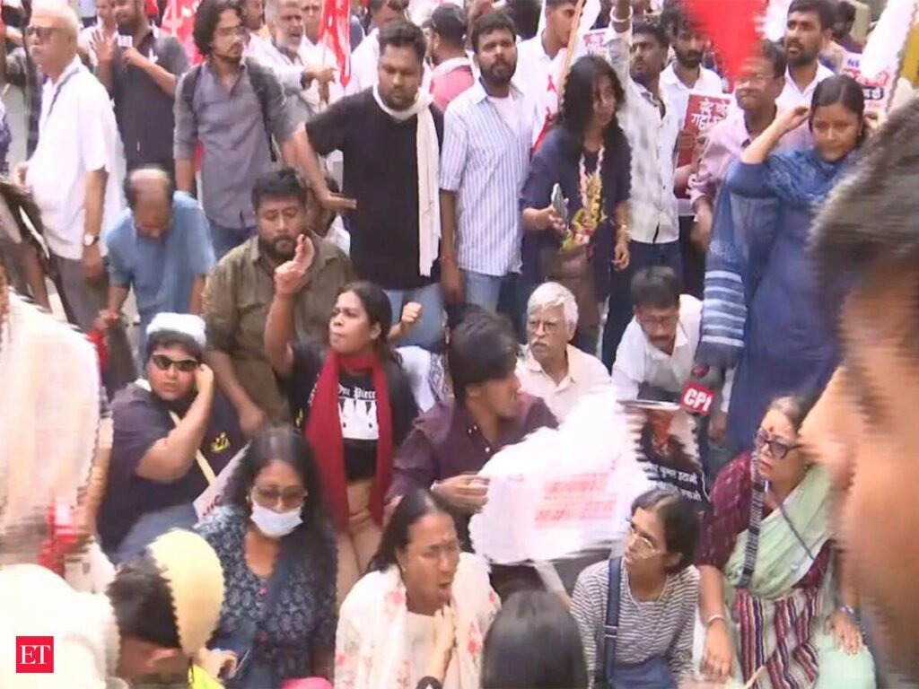 Delhi: AISA, Left workers stage protest outside BJP headquarters demanding CEC Gyanesh Kumar’s resignation