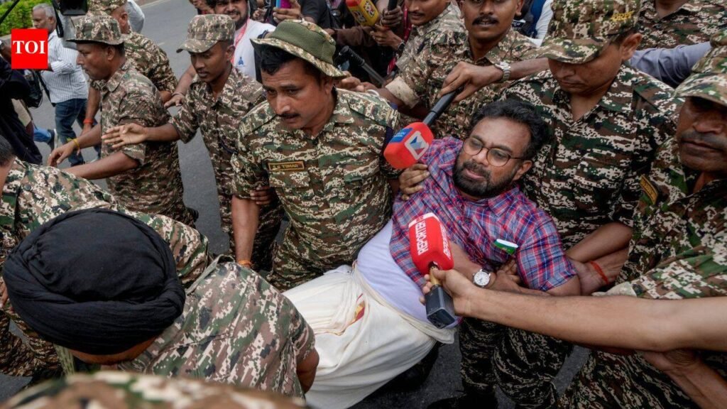 Watch: CPM MP John Brittas argues with Delhi Police as they attempt to detain him | India News