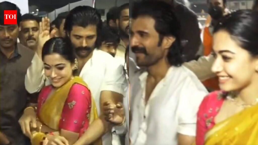 Vijay Deverakonda protects wife Rashmika Mandanna from crowd during Tirumala visit, ‘Pushpa’ star STOPS to greet fans despite security concerns | Telugu Movie News