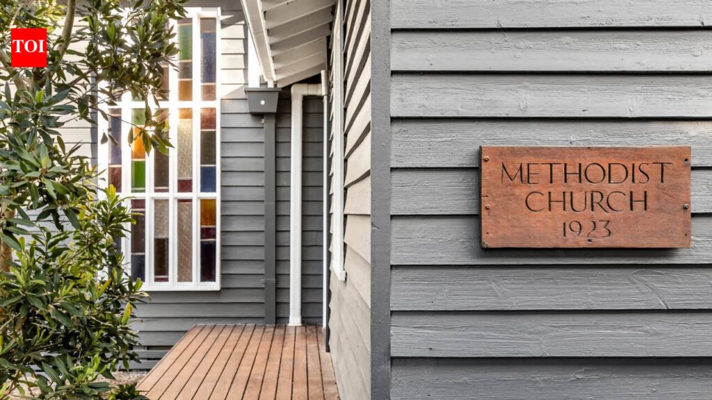 A 1923 Methodist church in Australia later served as a Sunday school and dance school before becoming a three-bedroom home with a cathedral ceiling and coloured glass; it is now listed for $865,000 to $950,000