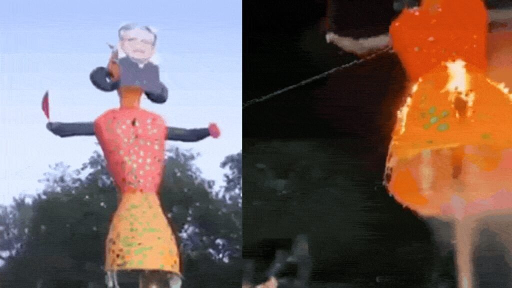 ‘Vote Chori Ki Raasleela’: Youth Congress burns Ravan effigy with Gyanesh’s face – watch | India News