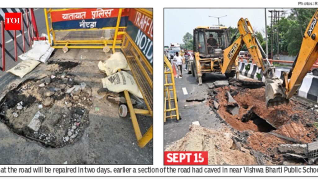 Twice in 35 days: Noida elevated road caves in again | Noida News