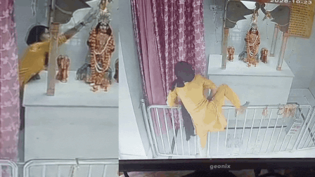 Watch: Woman caught on CCTV stealing silver umbrella, nose ring from Goddess Lakshmi idol in Lucknow temple | Lucknow News