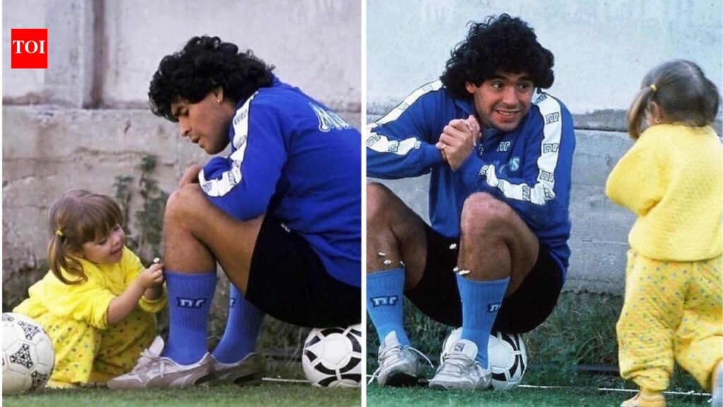 In 1989, Diego Maradona’s two-year-old daughter tucked daisies into his socks before Napoli training, the picture became iconic all over the world; years later, Dalma recreated the scene at her birthday party
