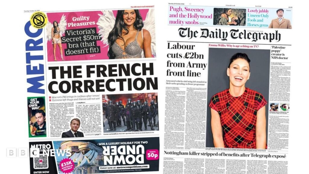 Newspaper headlines: ‘The French correction’ and ‘Labour cuts £2bn from Army’