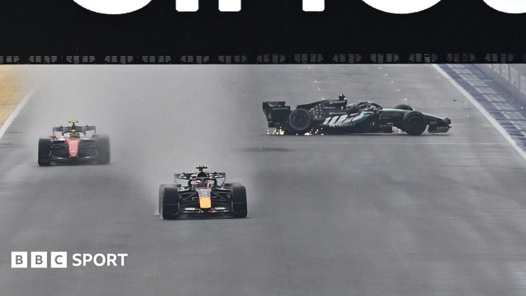 Singapore Grand Prix: Max Verstappen wins sprint from Lewis Hamilton after George Russell crashes out