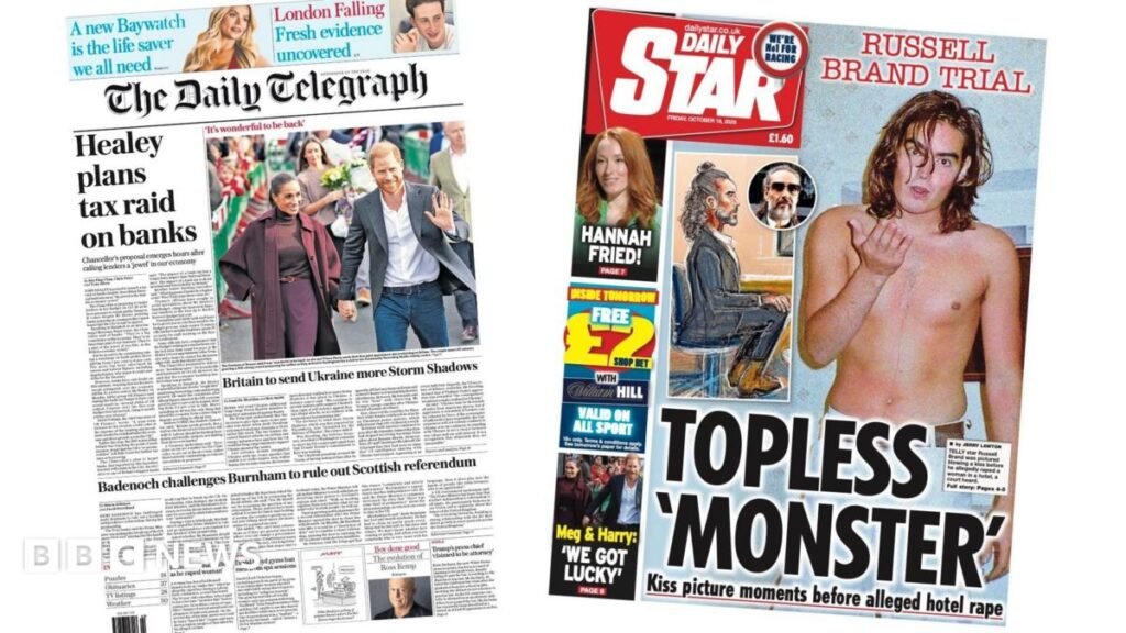 Newspaper headlines: Healey’s ‘tax raid on banks’ and Brand ‘topless monster’