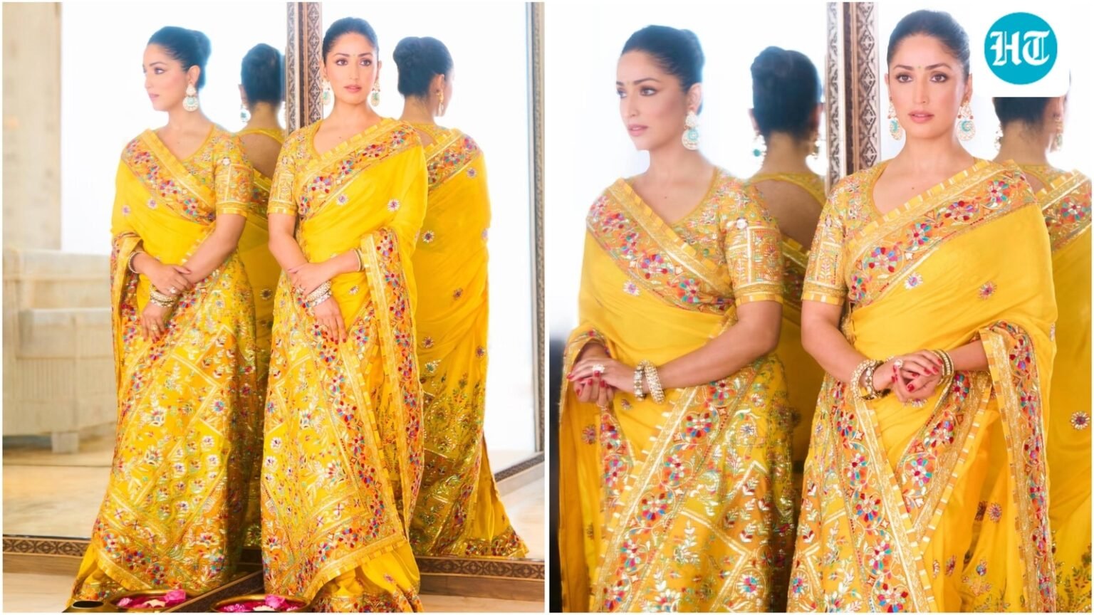 Yami Gautam shows how to wear sunshine yellow this festive season in vibrant embroidered Abu Jani Sandeep Khosla saree