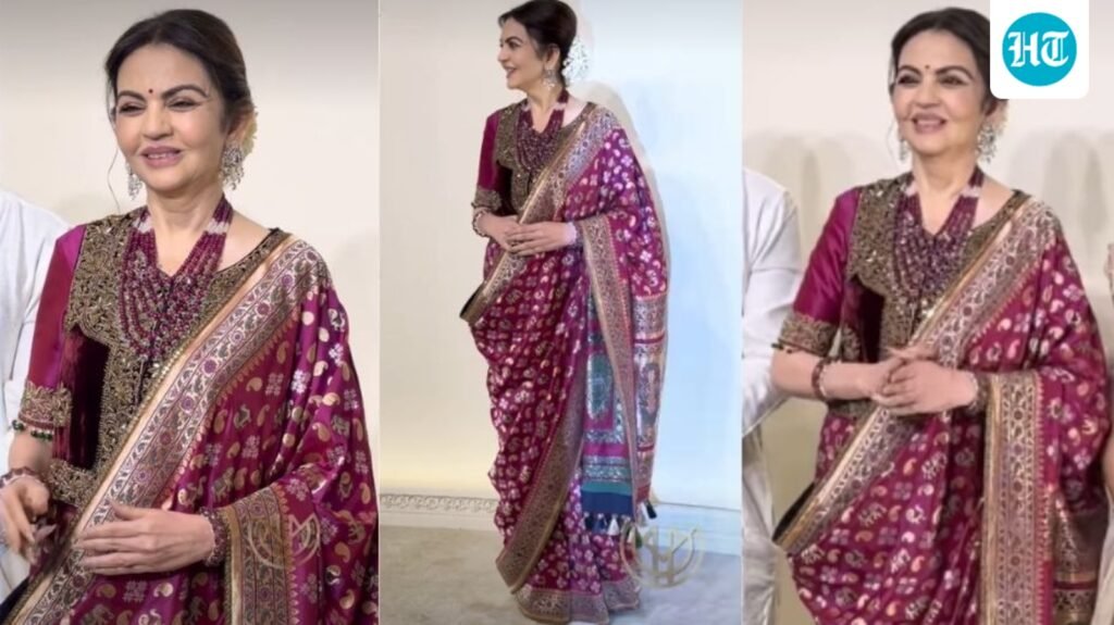 Nita Ambani embraces Indian craftsmanship in a gorgeous wine-red Banarasi saree for Swadesh’s first anniversary celebration: See pics